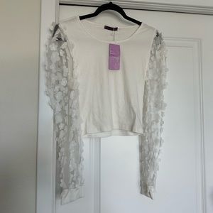 White floral embellished top long sleeve